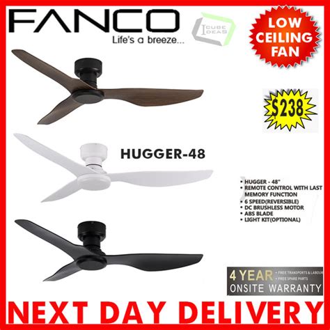 FANCO HUGGER DC CEILING FAN WITH REMOTE AND OPTIONAL LED LIGHT / LOW ...