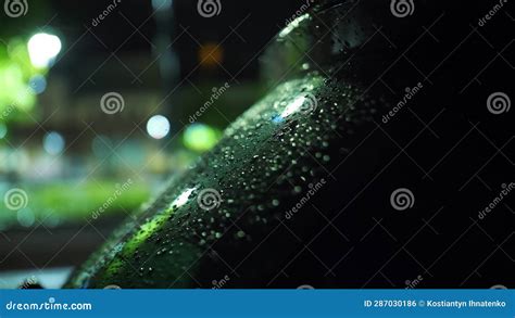 Car Glass In Raindrops Rain In The City Submerged Road Night