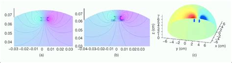 Results of 2-D and 3-D computer simulation: (a) equipotential lines ...