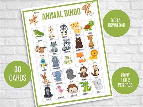 Animal Bingo 30 Printable Animal Bingo Cards Animal Party - Etsy