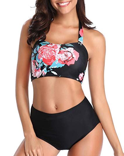 High Waisted Bikini Set Vintage Floral Printed Wf Shopping