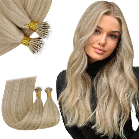 RUNATURE Blonde Nano Hair Extensions Human Hair Golden Blonde Highlight