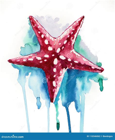 Estrellas De Mar Rojas De La Acuarela Stock de ilustración