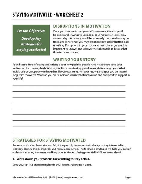 Staying Motivated Worksheet 2 Cod Journey To Recovery