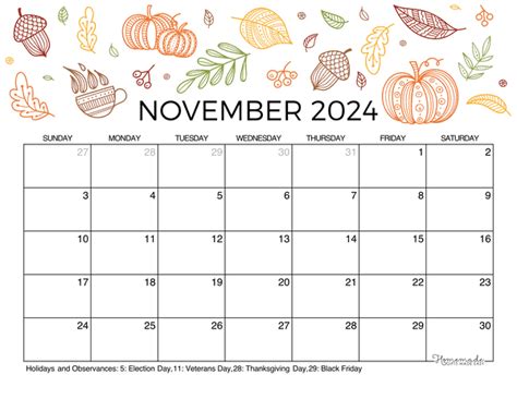 Nov 2024 Calendar Printable Free Vonny Johnette