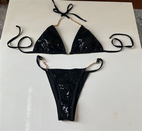 SHEIN Push Up Black Bikini Used Once Women S Fashion Swimwear Bikinis Swimsuits On Carousell