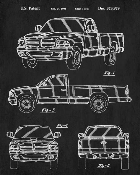 Dodge Ram Patent Print Pickup Truck Blueprint Garage Poster