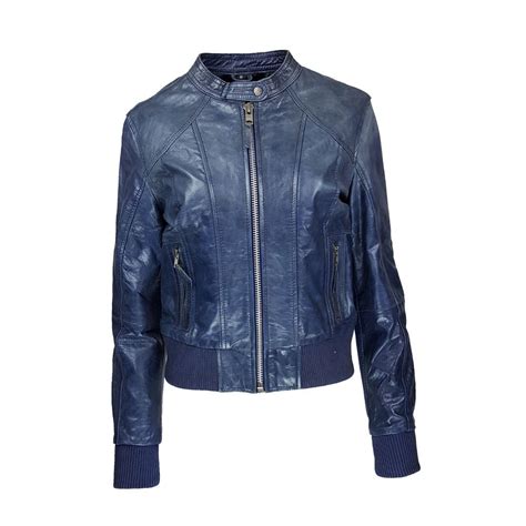 Blouson Femme En Cuir D Agneau Avec Col Rond Et Bord Cote Bas