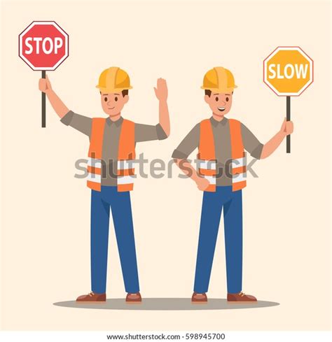 Man Holding Stop Sign Slow Sign Stock Vector Royalty Free