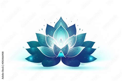 Stylized Blue Lotus With Glowing Center On White Background