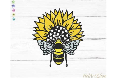 Sunflower Bee Svg Bumble Bee Svg Sunflower Cut File Cut