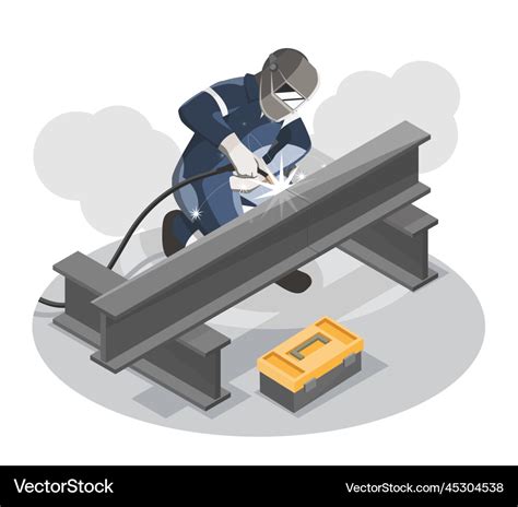 Welder Two Handymen Performing Welding Metalwork Vector Image