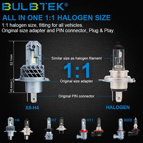 China BULBTEK X8 All In One Halogen Size AUTO LED Headlight Bulb H1 H3