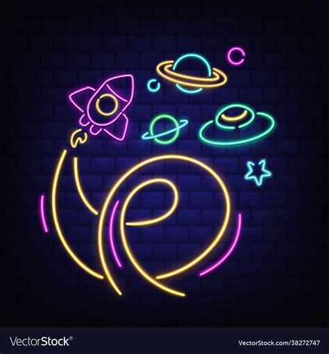 Neon Space Icons Set Rocket Ufo Saturn And Star Vector Image