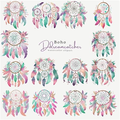 Dreamcatcher Watercolor Clipart Boho Clipart Flower Dream Catcher