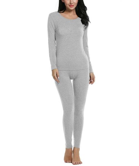 Women 2 Piece Fleece Lined Long John Thermal Underwear Set S Xxxl Light Gray Cc185y5w9iw