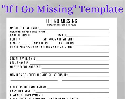 In Case I Go Missing File Template In Case Of Emergency Etsy Canada