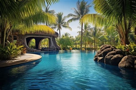 Premium Photo Beautiful Luxury Swimming Pool With Palm Tree