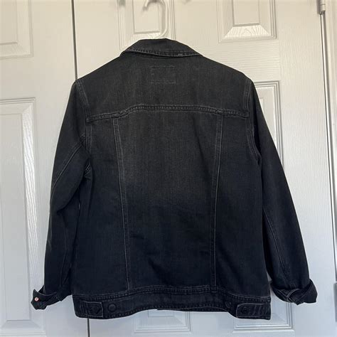 old navy black denim jacket size L unisex great... - Depop