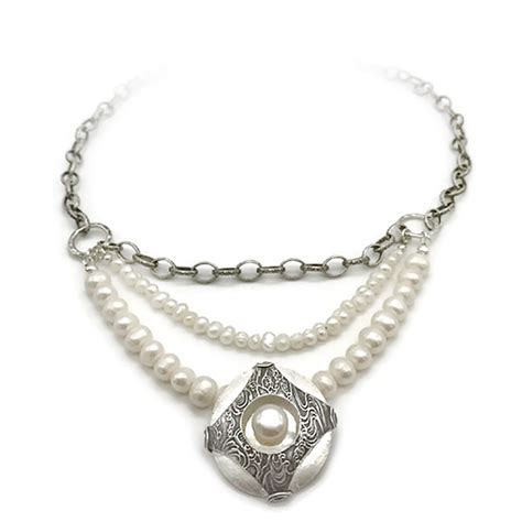 Multi-Layered Silver Pearl Necklace - Aries Artistic Jewelry