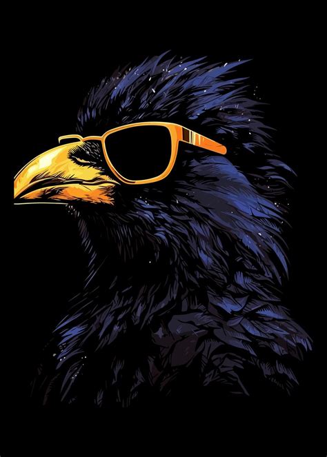 Crow Sunglasses Poster Picture Metal Print Paint By Ellie Queen Displate