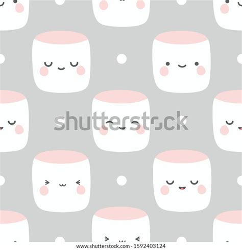 Marshmallow Cute Face Character Seamless Pattern Stock Vector Royalty