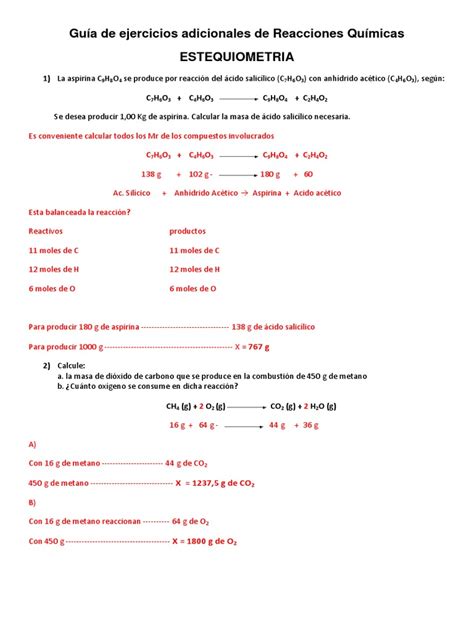 Ejercicios Adicionales Estequiometria Resuelto Pdf Pdf