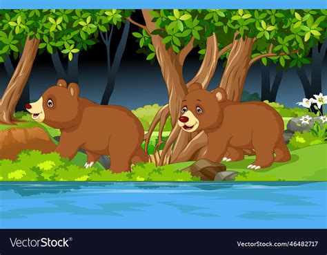 Brown Bear Cartoon Playing In Forest Royalty Free Vector