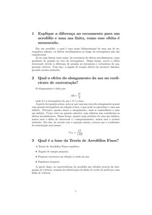 Prova antiga de aerodinãmica PRIMEIRA AVALIAÇÃO DEM1110 FUNDAMENTOS