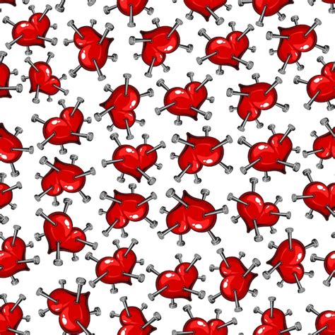 Premium Vector Seamless Pattern Of Red Hearts Pierced With Nails