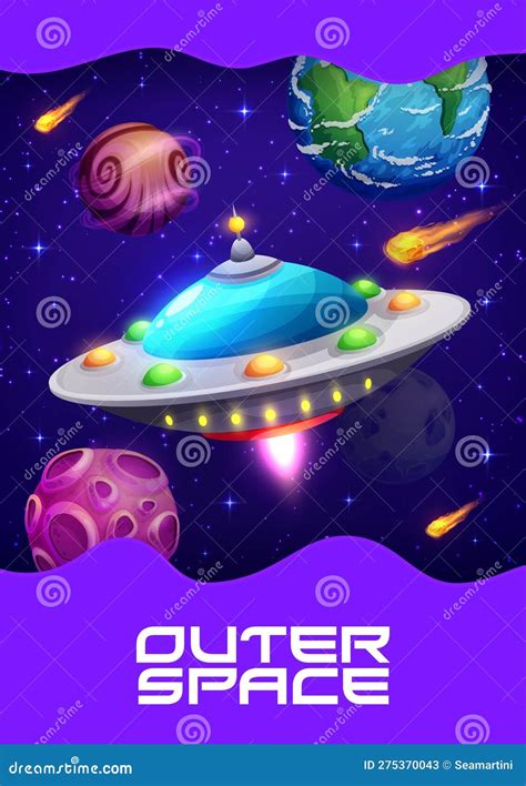 Space Poster with UFO, Galaxy Planets and Stars Stock Vector ...