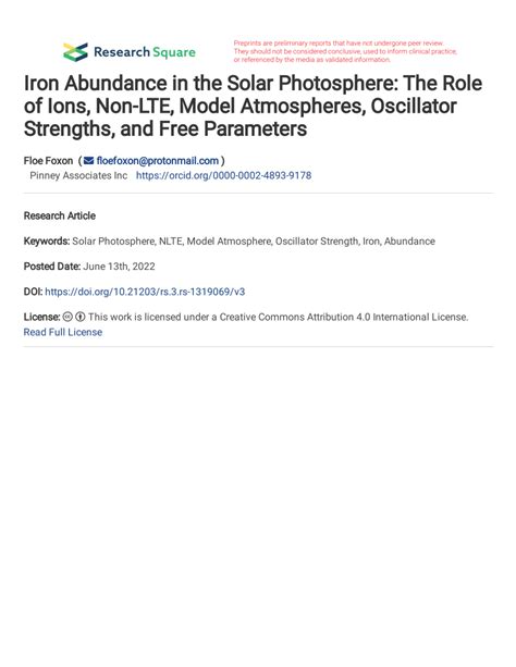 (PDF) Iron Abundance in the Solar Photosphere: The Role of Ions, Non ...