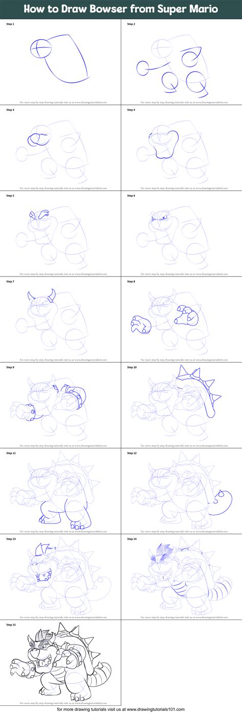 How to Draw Bowser from Super Mario printable step by step drawing ...