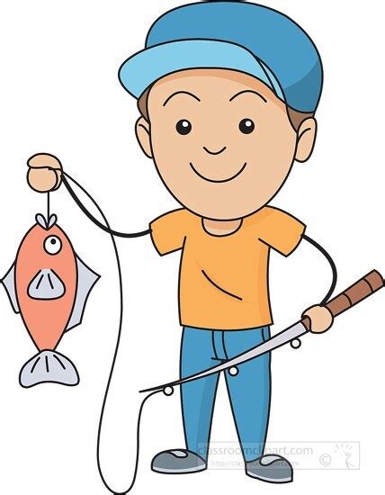 Fishing Clipart-young fisherman with fishing pole holding fish clipart