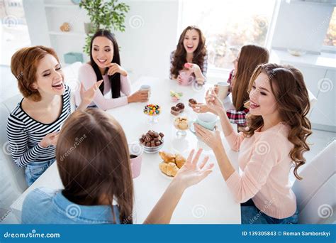 Close Up Portrait Amazing Beautiful She Her Ladies Sitting Round White