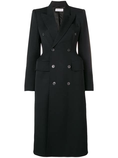 Balenciaga Satin Hourglass Double Breasted Wool Blend Gabardine Coat In Black Save 50 Lyst