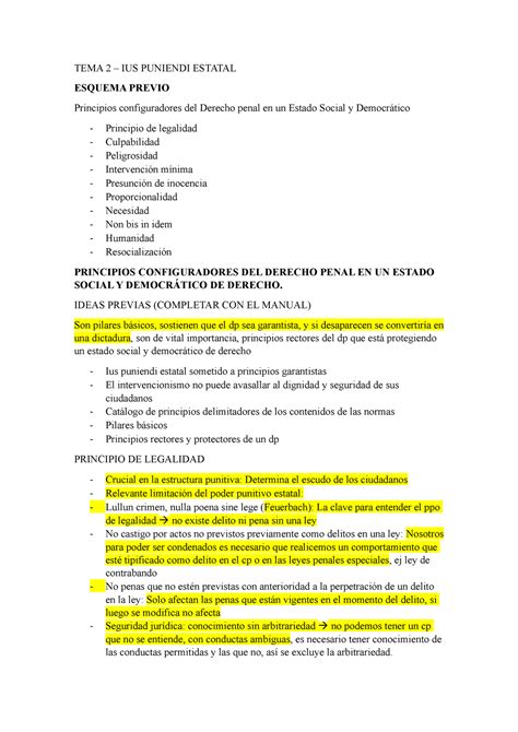 Tema 2 Apuntes Derecho Penal Parte General Tema 2 Ius Puniendi Estatal Esquema Previo