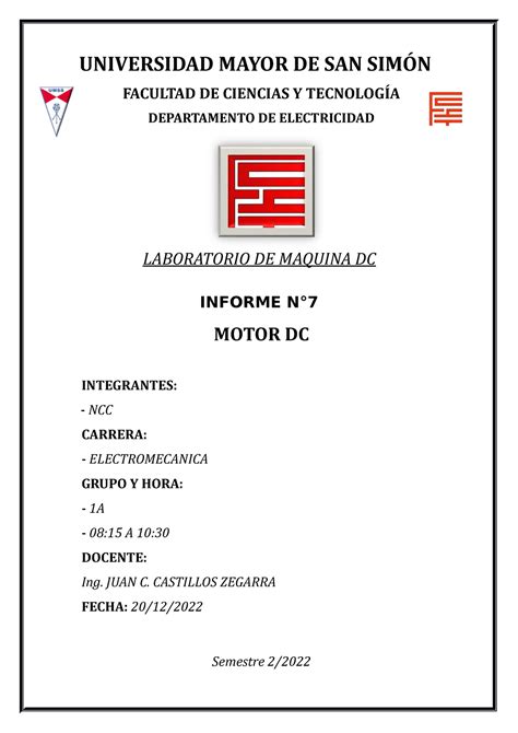 Informe N Motor Dc Espero Te Sirva Universidad Mayor De San