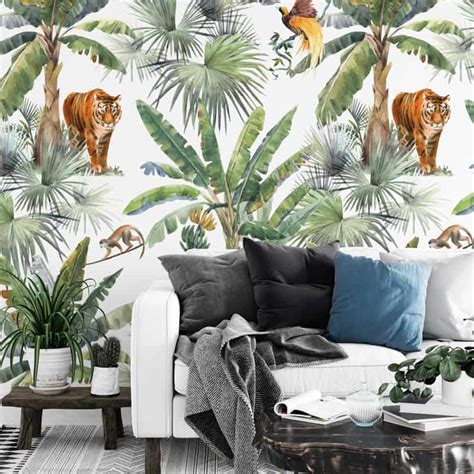 Fotobehang Botanische Jungle Tijger Op Maat Youpri