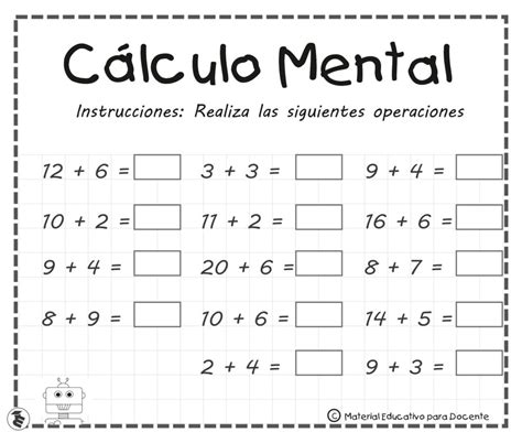 Cuadernillo con ejercicios de cálculo mental para niños 6 años