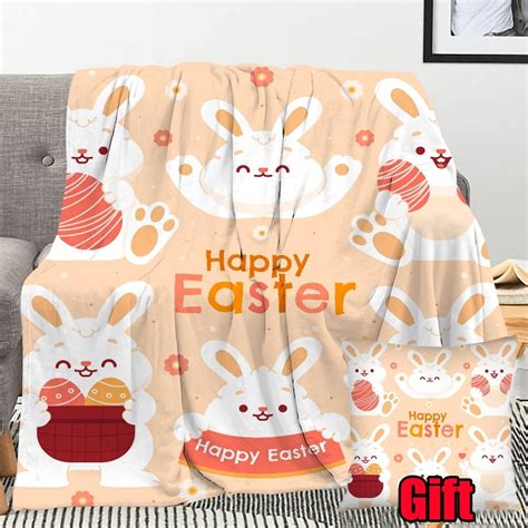 Dicasser Easter Spring Bunny Throw Blanket With Pillow Cover Colorful