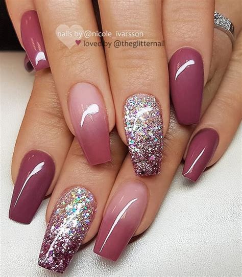 50 Pretty French Pink Ombre And Glitter On Long Acrylic Coffin Nails