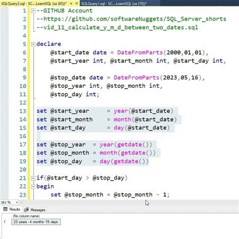 Calculate The Number Of Years Months And Days Between Two Dates Sql Server Shorts Youtube