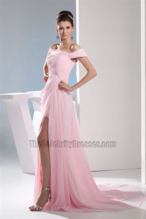 Pink Chiffon Off The Shoulder Prom Dress Evening Gown Thecelebritydresses