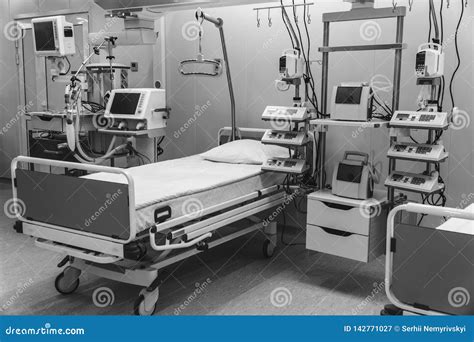 Black And White Hospital Emergency Room Intensive Care Stock Image