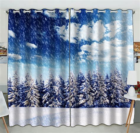 Phfzk Winter Scene Window Curtain Beautiful Winter Landscape With