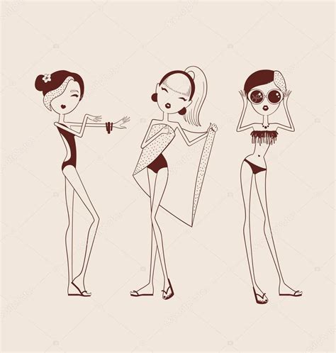 Chicas de moda en bikini vector gráfico vectorial yemelianova imagen