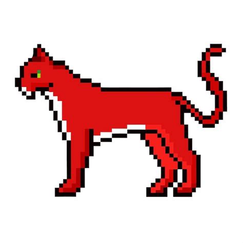 Retro Pixel Art Red Cat Iconic 8 Bit Illustration von Katzen mit grünen