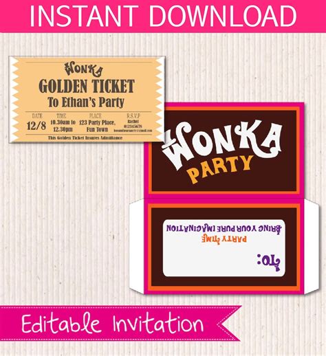 Willy Wonka Birthday Invite Diy Printable Instant Download Etsy