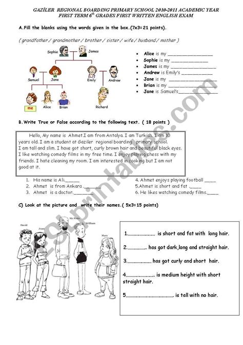 6 Th Grade Exam Esl Worksheet By Redtoy